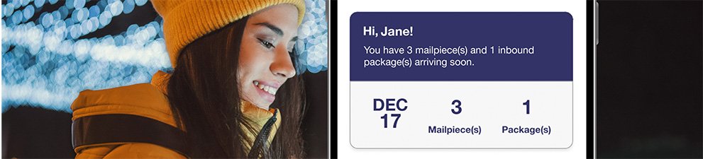 A woman viewing previews of her incoming letter-sized mail in an Informed Delivery Daily Digest email on her phone.